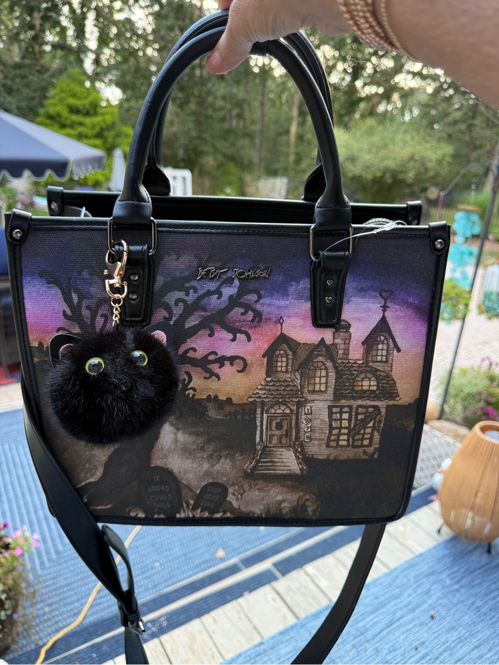 Betsey Johnson Viral Haunted House Halloween Satchel Bag Black Cat NWT